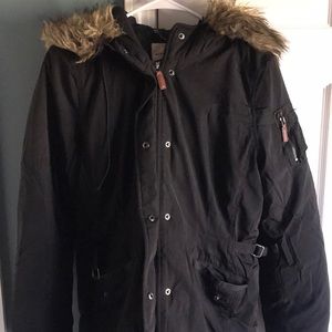 Banana Rebuplic womens fur lined coat jacket black